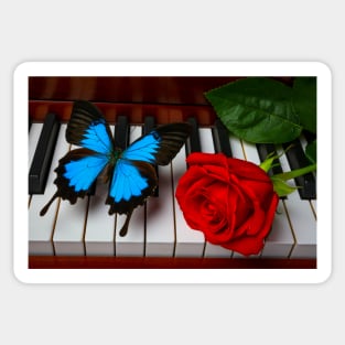 Red Rose And Big Blue Butterfly Sticker